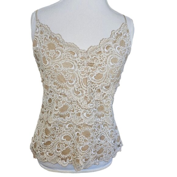 Y2K Boston Proper Biege Tan Cream Lace Cami Tank Spaghetti Strap Camisole‎ - Picture 1 of 9